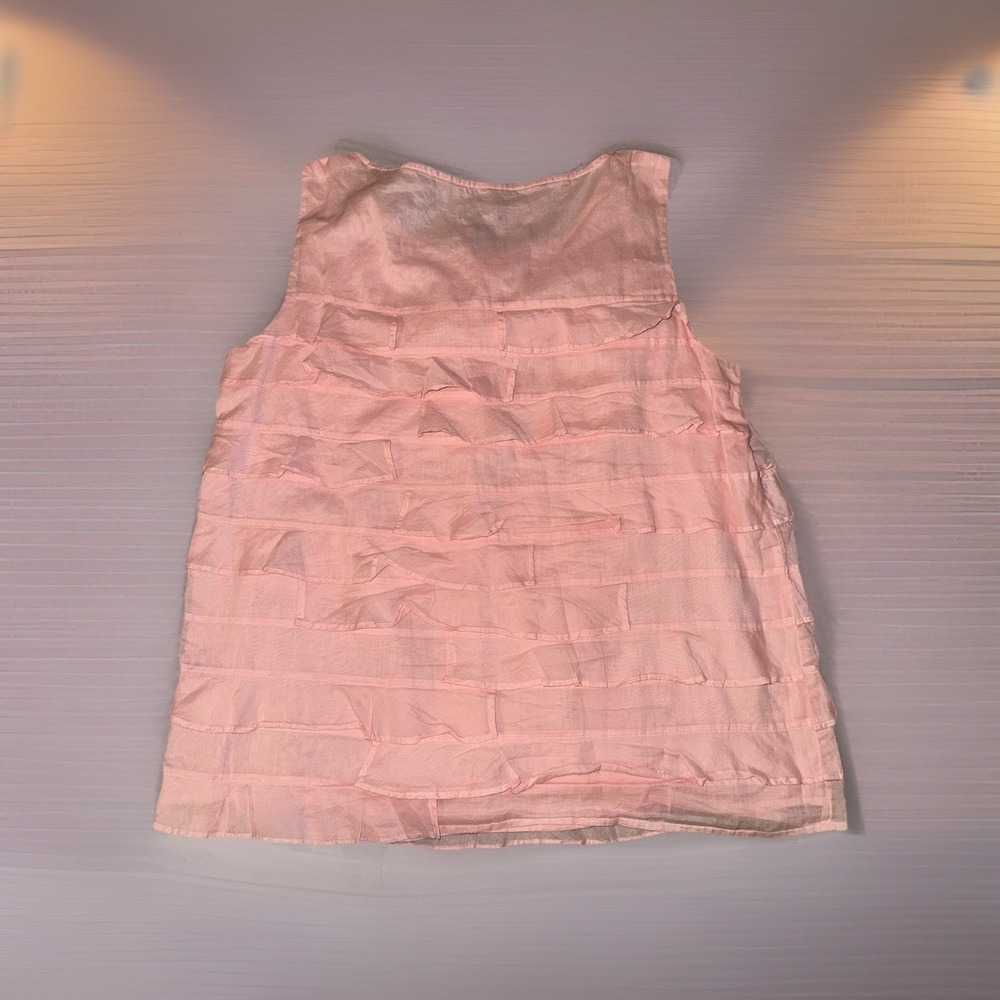 Talbots Petites Pink Ruffle Layered Sleeveless Blouse Lined Textures Top Size 6P - Picture 6 of 7